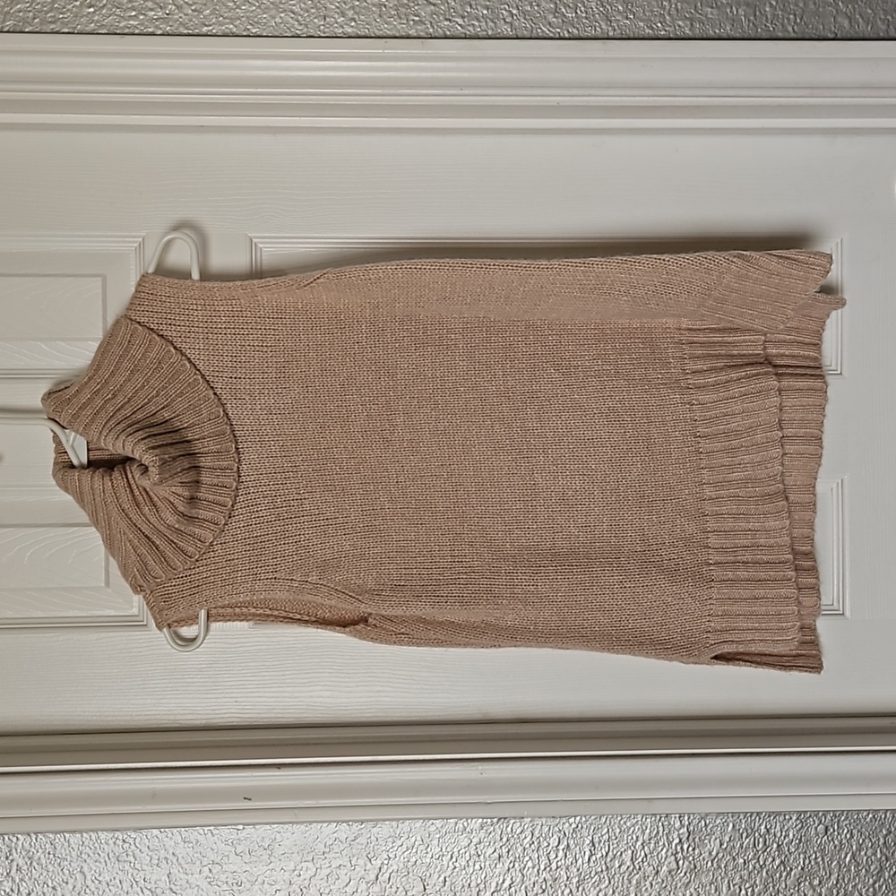 Beige Turtle Neck Sleeveless Sweater